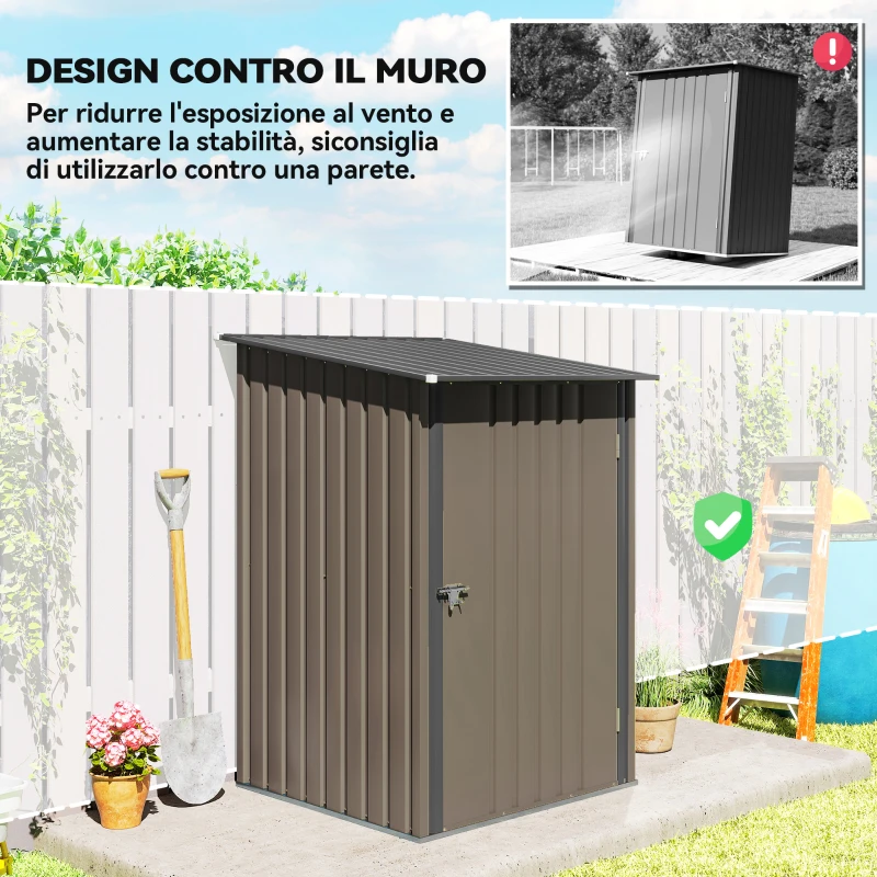 Outsunny Casetta da Giardino Porta Attrezzi in Acciaio Galvanizzato e Porta, 100x103x160cm, Marrone