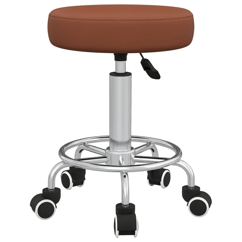 Vinsetto PU Leather Rolling Stool, Height Adjustable Stool Chair with Wheels for Salon, Massage, Spa, Brown