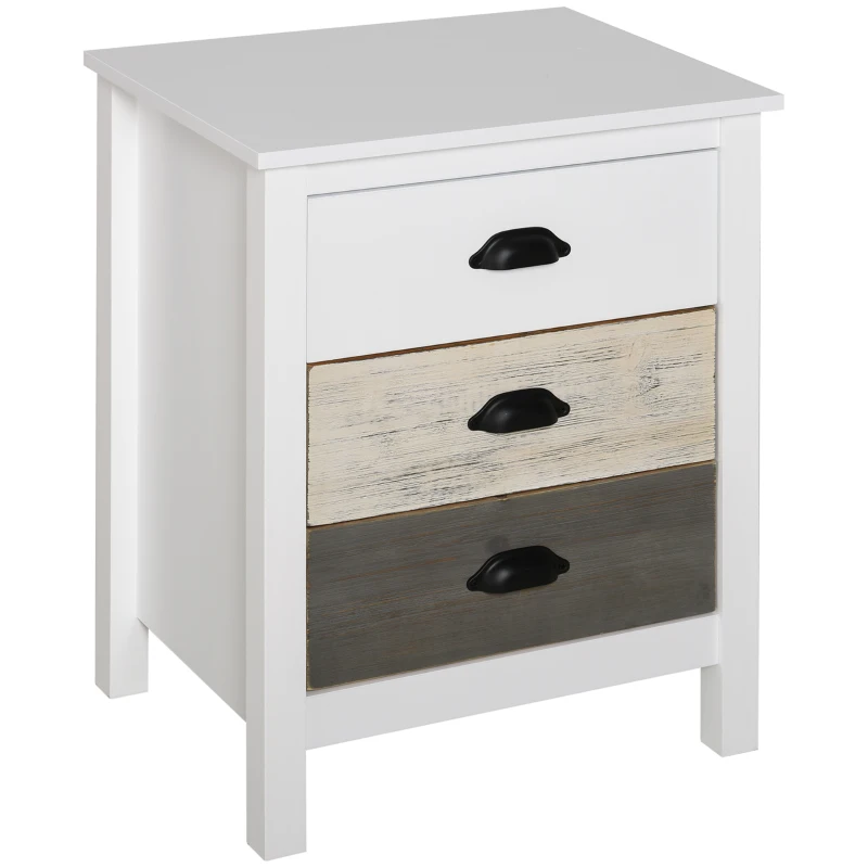 HOMCOM Mesilla de Noche con 3 Cajones Mesa de Noche para Dormitorio Salón 50x38x65 cm Blanco