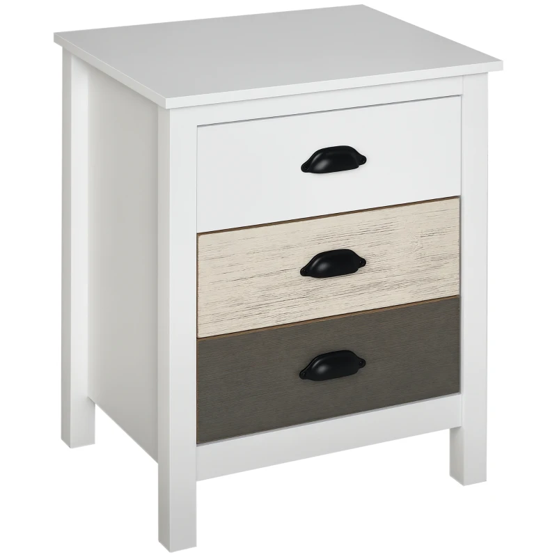 HOMCOM Mesilla de Noche con 3 Cajones Mesa de Noche para Dormitorio Salón 50x38x65 cm Blanco