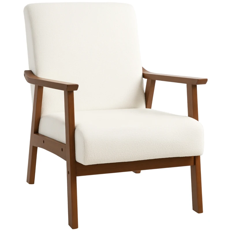 HOMCOM Boucle Seat Mid Century Accent Chair - White
