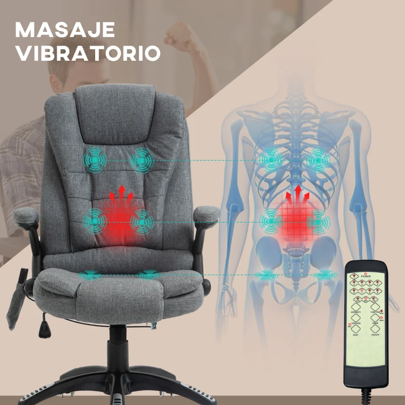 Vinsetto Silla de Masaje con 6 Puntos de Masaje con Función de Calefacción Altura Ajustable y Ruedas 68x72x110-120 cm Gris