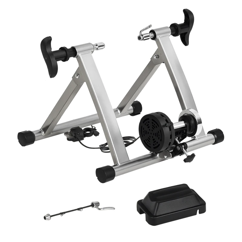 HOMCOM Rodillo de Bicicleta Entrenamiento Plegable con Resistencia Magnética Ajustable de 5 Niveles para Ruedas de 700C o 26-28 Pulgadas para Interior 54,5x47,2x39,1 cm Plata