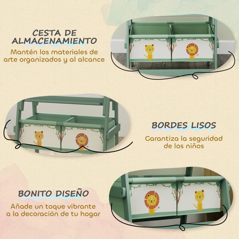 AIYAPLAY Pizarra Infantil Caballete 3 en 1 Caballete de Pintura para Niños de Doble Cara con Rollo de Papel y Cestas Verde
