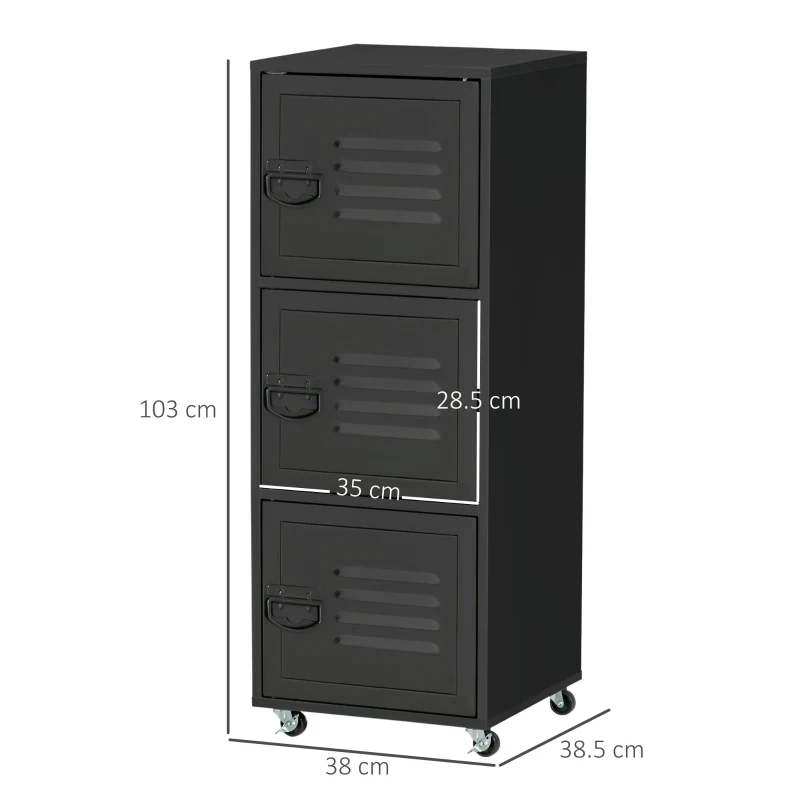 HOMCOM Vertical File Cabinet, Rolling Filing Cabinet with Wheels and Metal Doors for Home Office, Black