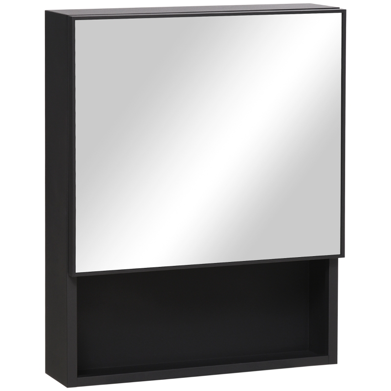 kleankin Armoire de toilette mural miroir salle de bain en acier inoxydable avec porte et étagère dim.46 x 13,5 x 58 cm noir