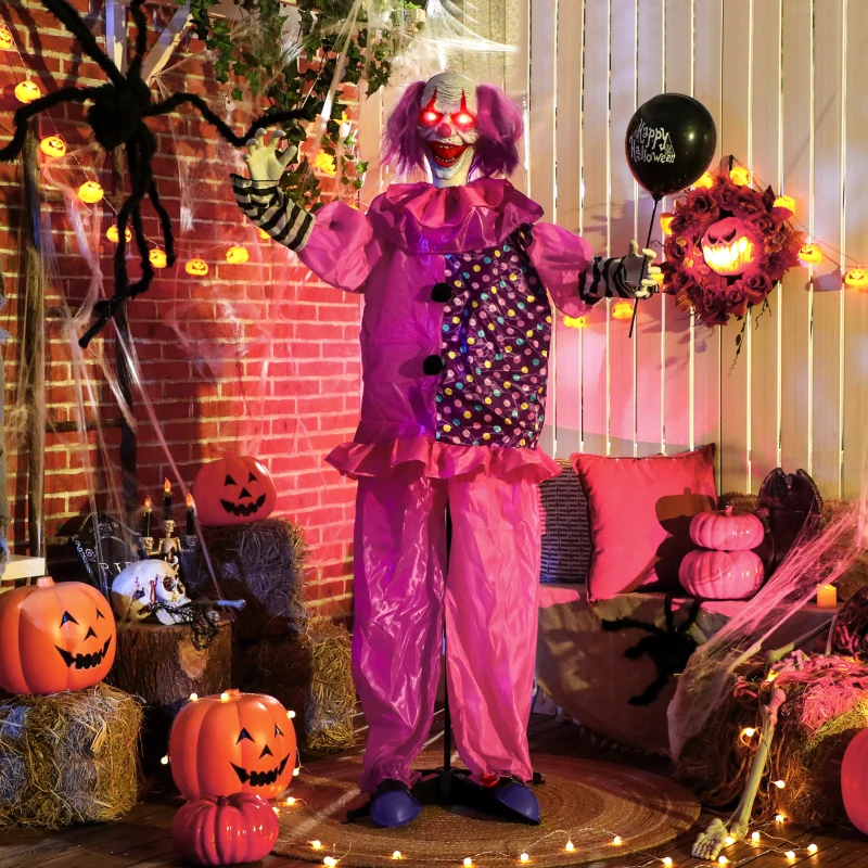 Outsunny 5′7″ Scary Animated Clown Decoration - Pink/Purple