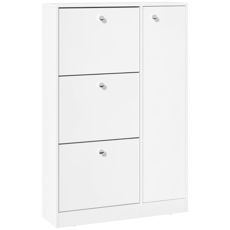 HOMCOM Shoe Cabinet with 3 Flip Drawers, Narrow Shoe Storage Cabinet with 5-tier Cupboard and Adjustable Dividers for Hallway, Entryway, White