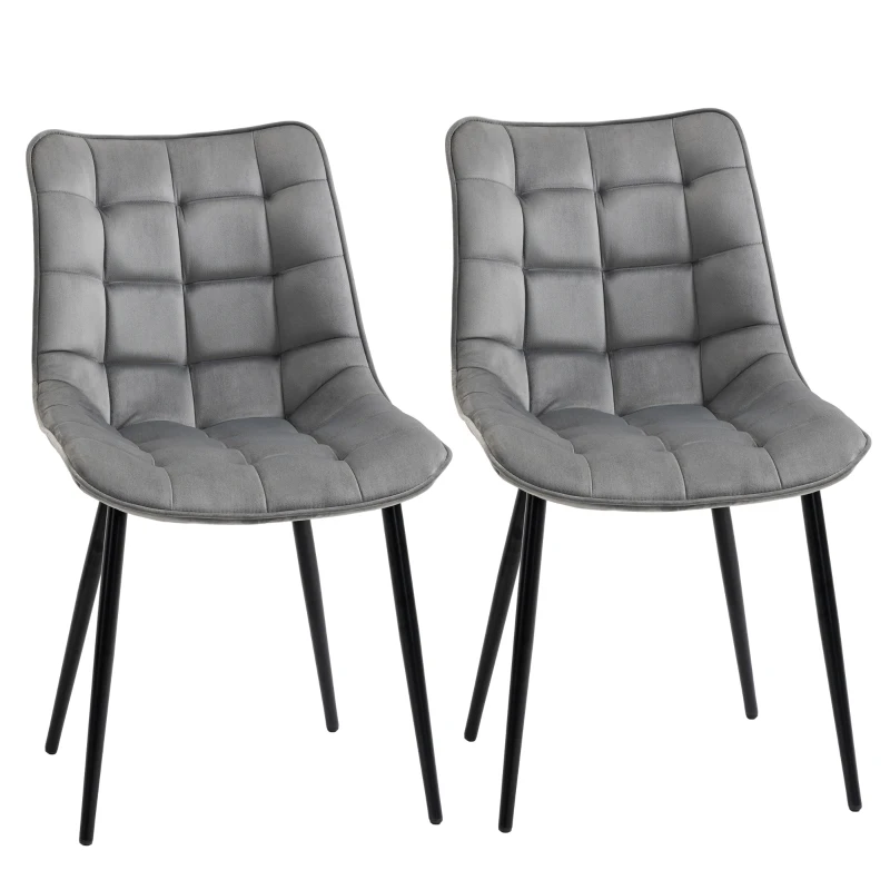 HOMCOM Conjunto de 2 Sillas de Comedor Tapizadas en Terciopelo Acolchadas con Patas de Metal de Estilo Nórdico y Vintage 46x58,5x85,5 cm Gris