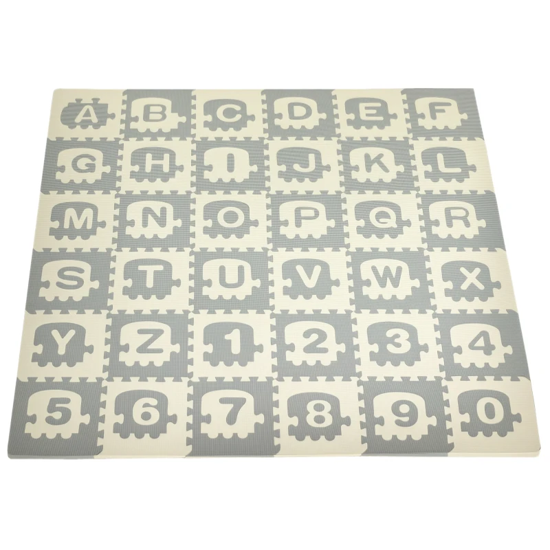 HOMCOM Alfombra Puzzle para Bebés 36 Piezas 31,5x31,5 cm con 26 Letras (A-Z) y Números 0 al 9 Juego Ronpecabezas Infantil de 3,24 m² Espuma EVA Suave Gris y Blanco
