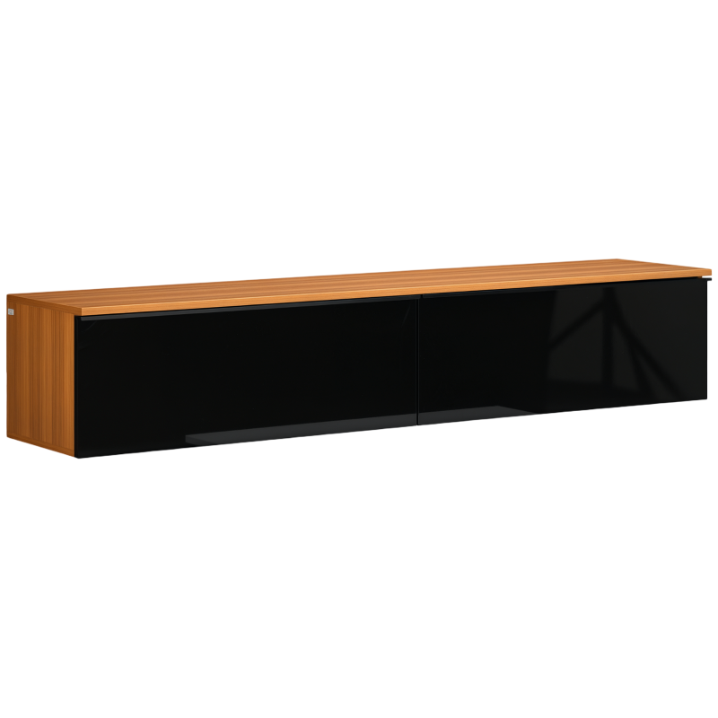 HOMCOM Mobile TV con Design Lucido a Parete e Credenze Chiuse, in Truciolato, 160x35x30 cm, Marrone e Nero