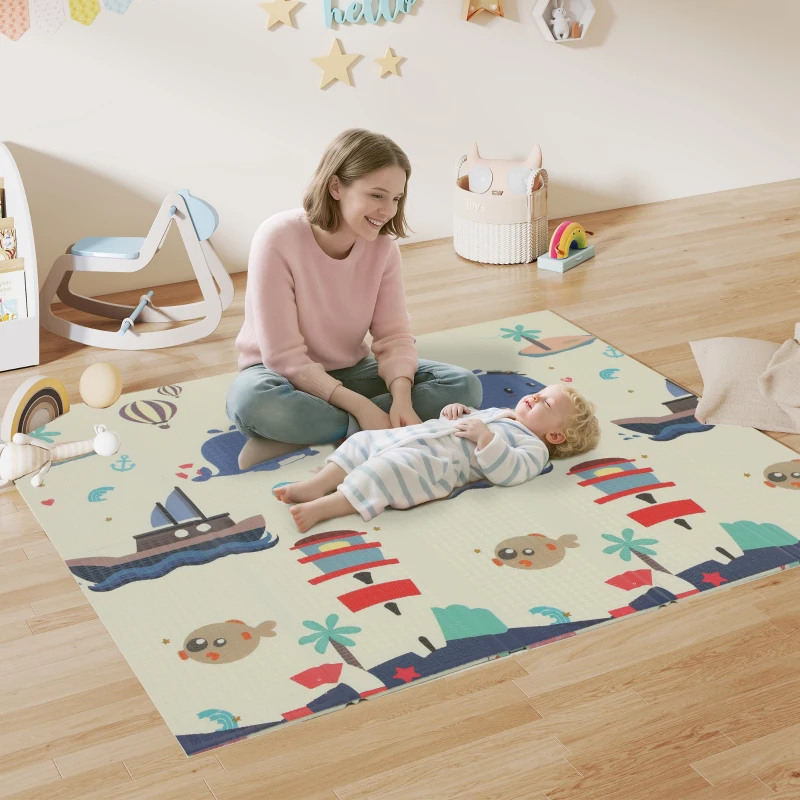 AIYAPLAY Baby Spielmatte Gepolstert Faltbar Reversibel 196x176x1,5 cm Wasserdicht Multicolor