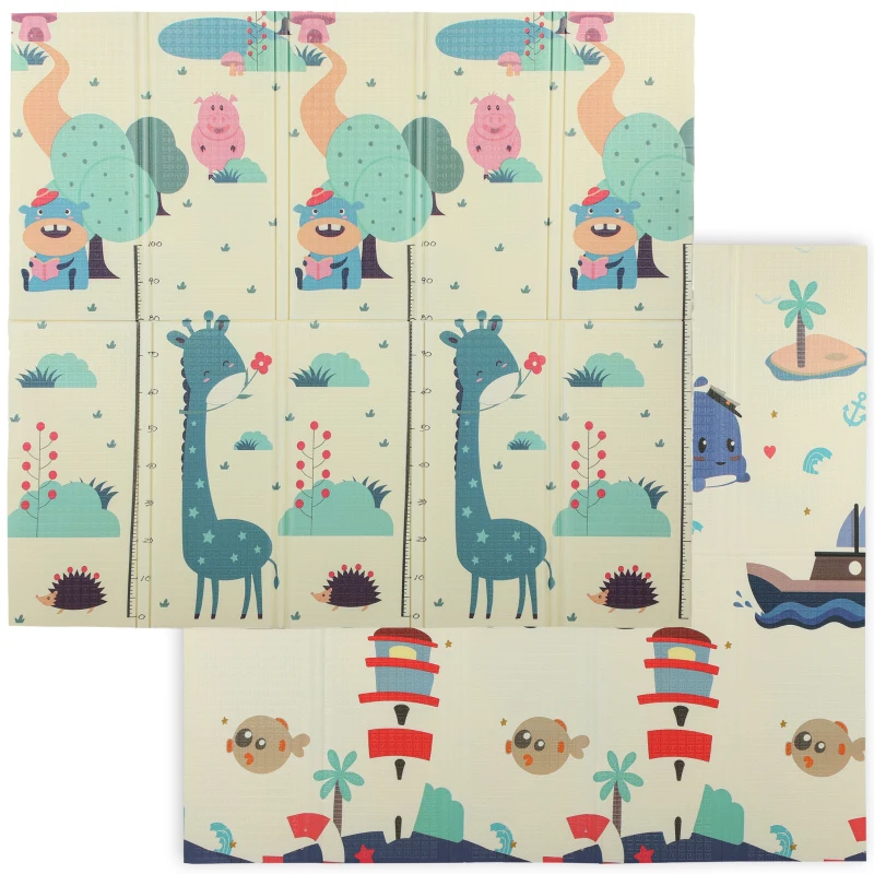 AIYAPLAY Tapis de Jeu Pour Bébé Pliable Réversible 196x176x1,5 cm Double Face Imperméable Multicolore