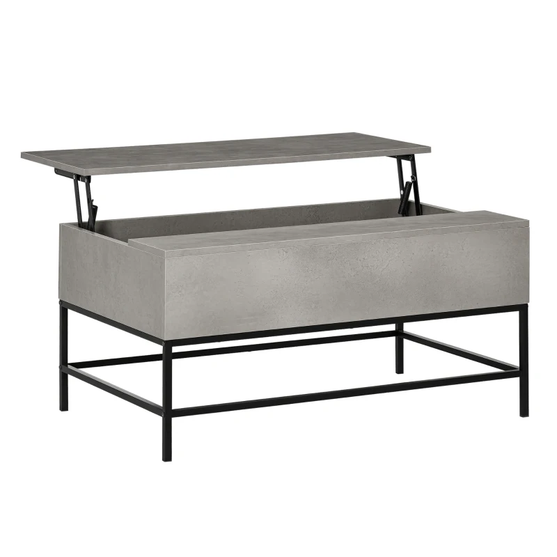 HOMCOM Mesa de Centro Elevable con Espacio de Almacenaje Oculto para Salón Comedor 90x60,5x45,5 cm Gris Cemento