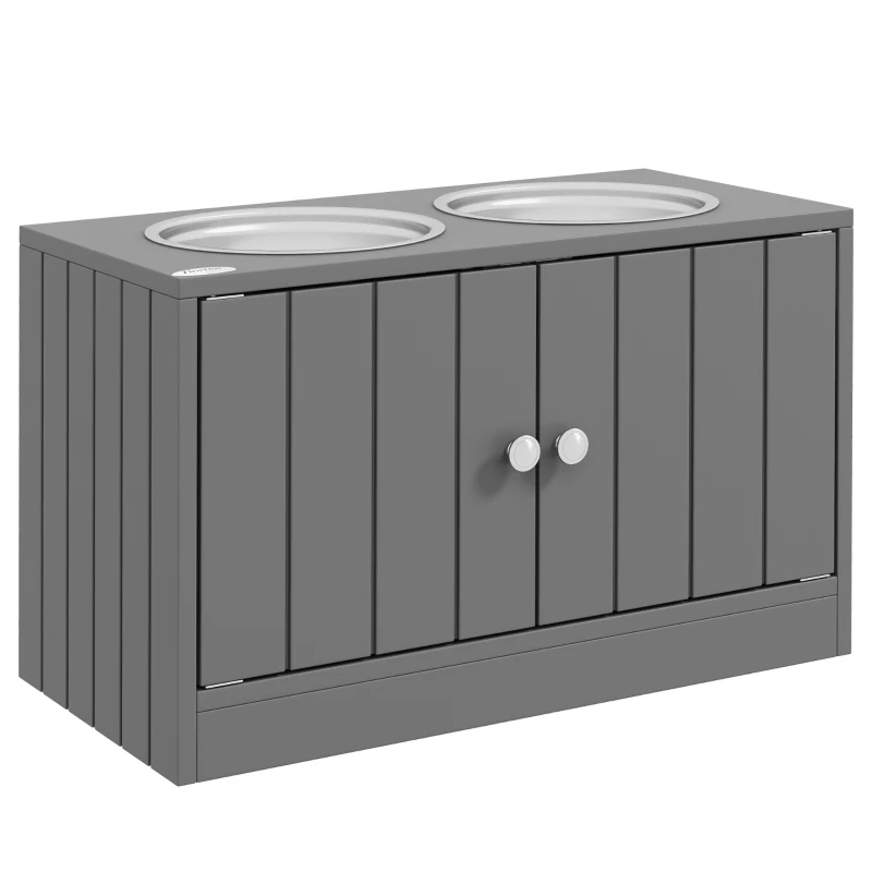 PawHut Estación de Alimentación Elevada con 2 Cuencos de Acero Inoxidable y 44 L de Almacenamiento, Puertas Magnéticas, para Perros Grandes, Gris