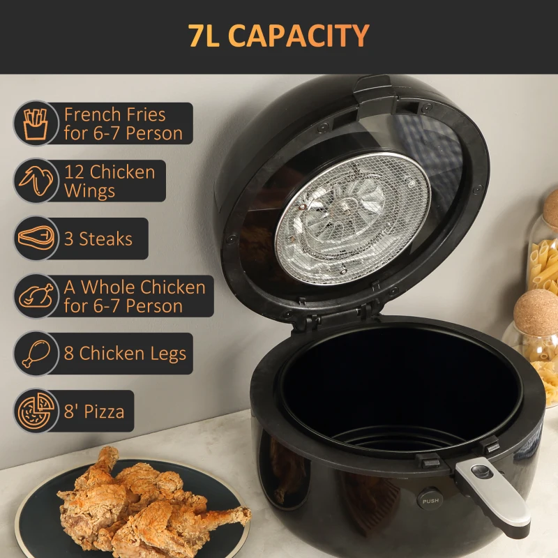 HOMCOM 7L 1500W Digital Air Fryer Oven with Roast, Broil, Bake, Dehydrate, Air Fry, 7 Preset Menus, Rapid Air Circulation, Timer and Non-stick Coating
