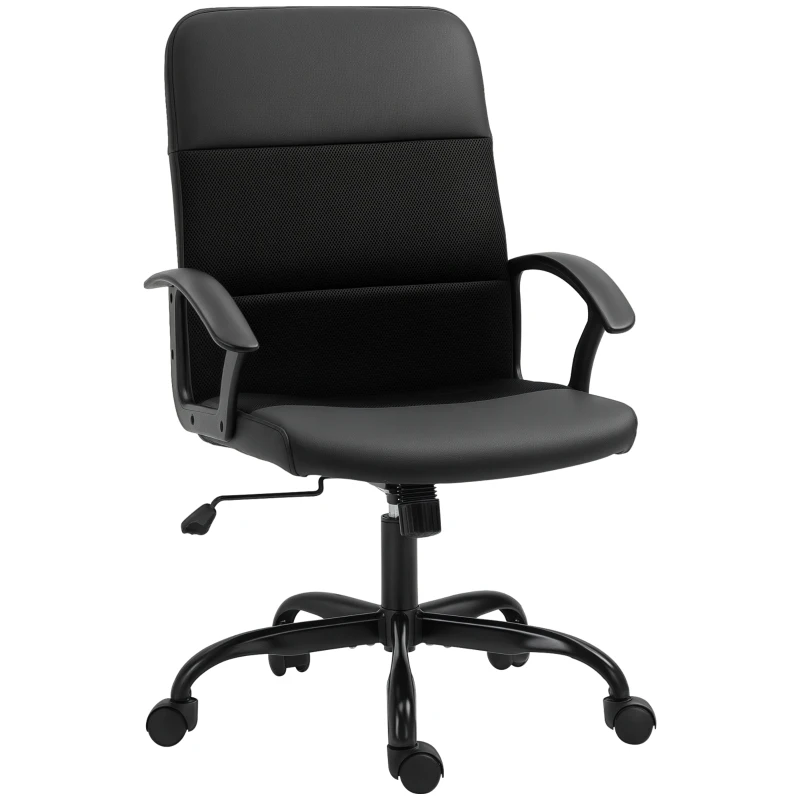 Vinsetto Mesh Office Chair, Faux Leather Desk Chair with Swivel Wheels, Adjustable Height and Tilt Function, Black