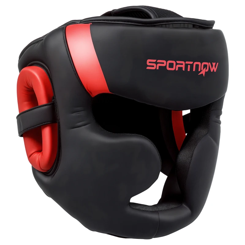 SPORTNOW Boxing Headguard w/ Adjustable Strap for Sparring, Kickboxing, MMA, Red/Black