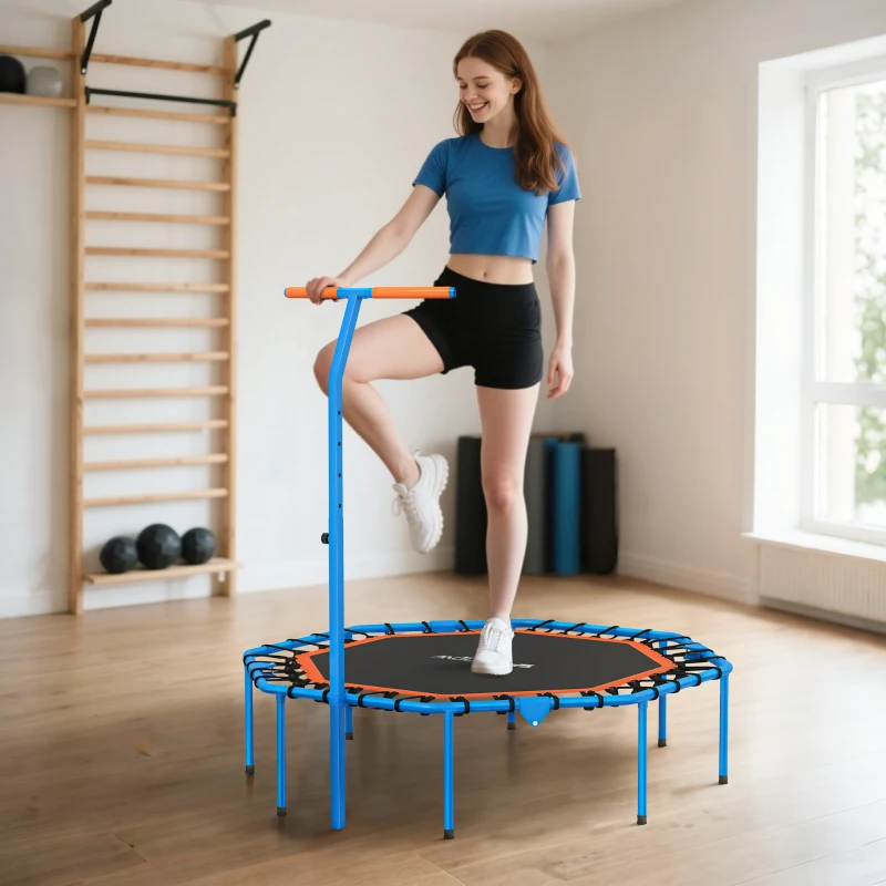 SPORTNOW Trampoline de Fitness, Trampoline d'Entraînement avec Rampe Réglable, stable et silencieux, pour l'intérieur, en Acier, Bleu