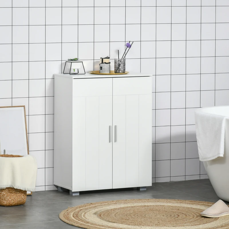 kleankin Mobile Bagno Moderno con 2 Ante, 2 Ripiani Regolabili e Maniglie Argentate, 60x30x80 cm, Bianco