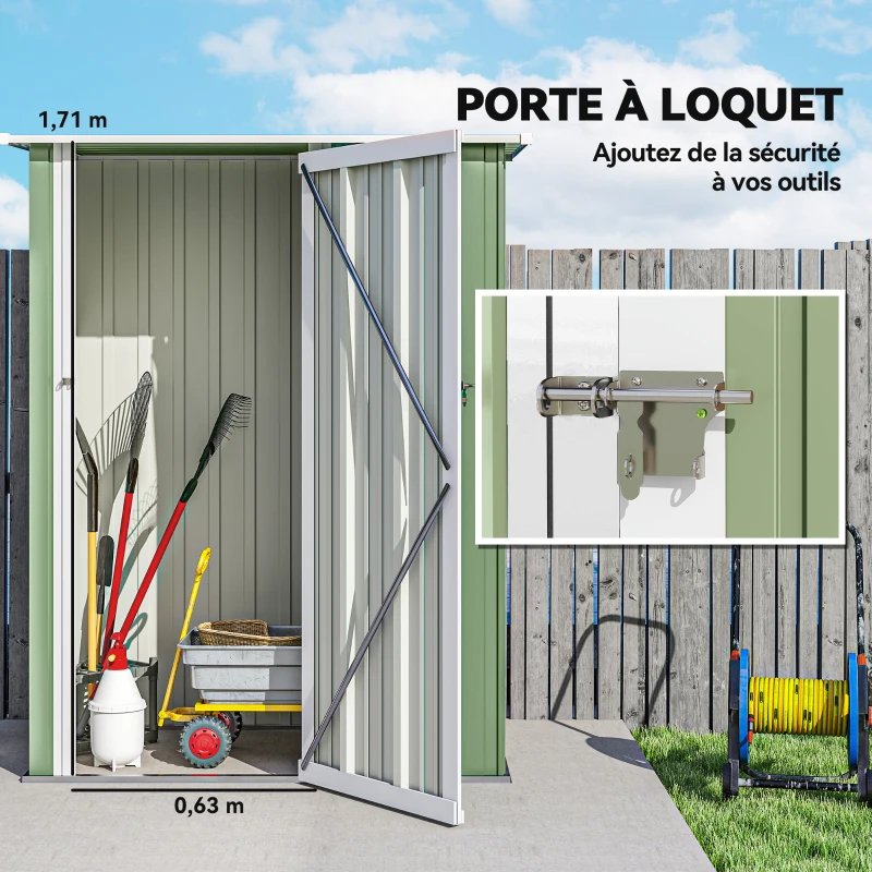 Outsunny Abri de jardin 1 m² - abri à outils - cabanon porte verrouillable - dim. 142L x 84 x 189H cm - acier galvanisé vert blanc