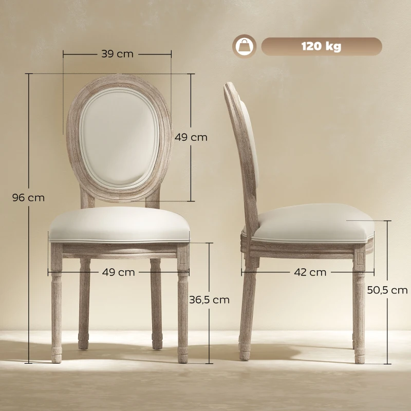 HOMCOM Lot de 2 chaises de Salle à Manger - Chaise de Salon médaillon Style Louis XVI - Bois Massif sculpté, patiné - Aspect Lin Beige