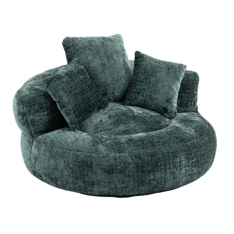 Lazy Sofa Bean Bag Chair with Memory Foam Filling, High Back and Three Pillows, Indoor and Outdoor Use, 108L x 108W x 52H cm, Green