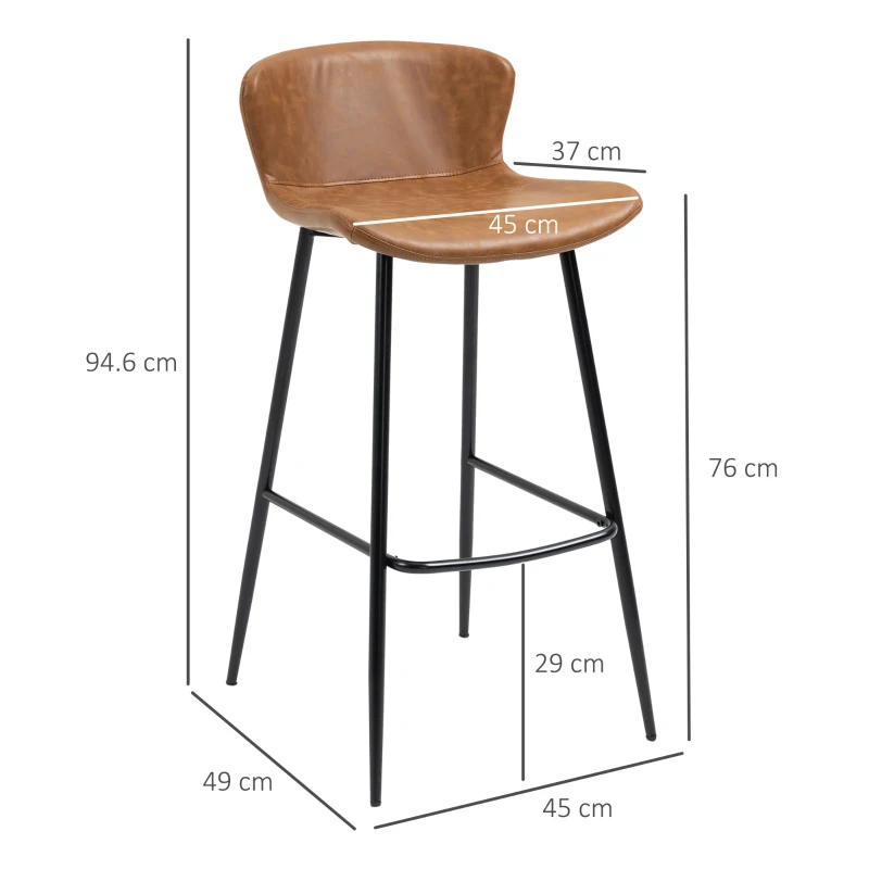 HOMCOM 2 Piece Barstools, Upholstered Kitchen Stools, Bar Chairs with Backs and Steel Legs for Dining Room(m-3)