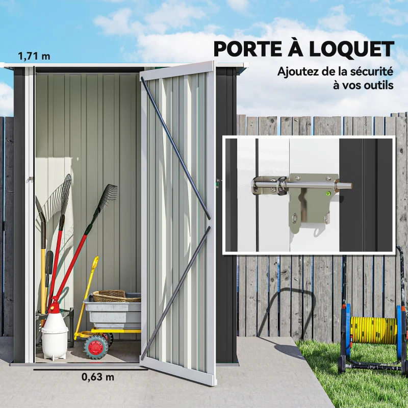 Outsunny Abri de jardin 1 m² - abri à outils - cabanon porte verrouillable - acier galvanisé gris foncé