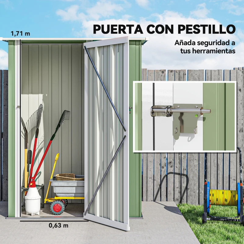 Outsunny Cobertizo Exterior 1,07m² 142x84x189 cm con Puerta y Orificios de Drenaje para Almacenamiento de Herramientas Verde