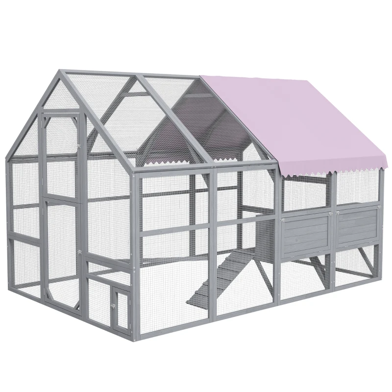 PawHut Pollaio recinto per galline, accessibile, resistente alle intemperie, 280 x 185,5 x 188 cm, Grigio