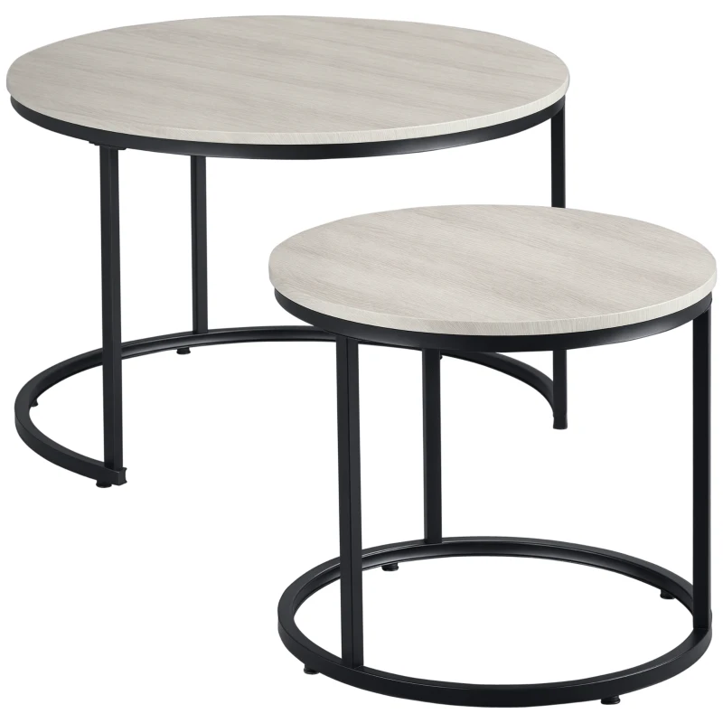 HOMCOM Satztische, Couchtische, 2er-Set, verstellbare Füße, Industrial Design, grau, 75 x 75 x 49cm