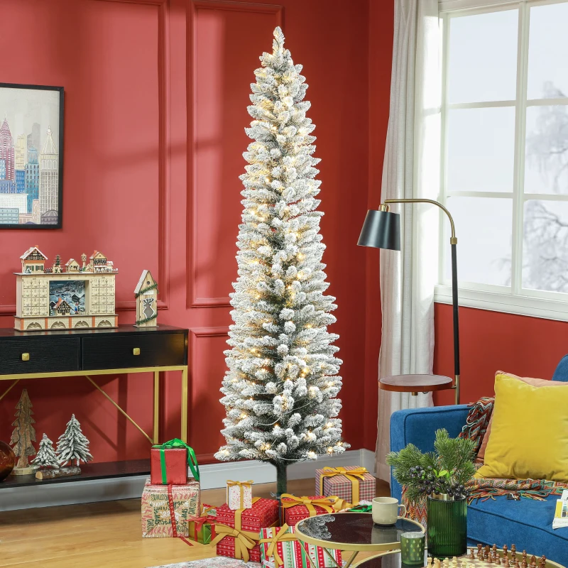 HOMCOM Kerstboom 210 cm, LED-Lichtslinger, Kunststof, Vlamvertragend, Metalen Basis, Groen