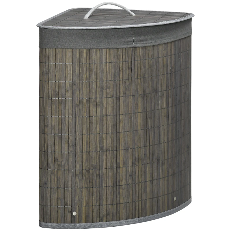 HOMCOM Panier à linge en bambou d'angle 55L avec couvercle et sac amovible 38 x 38 x 57 cm naturel