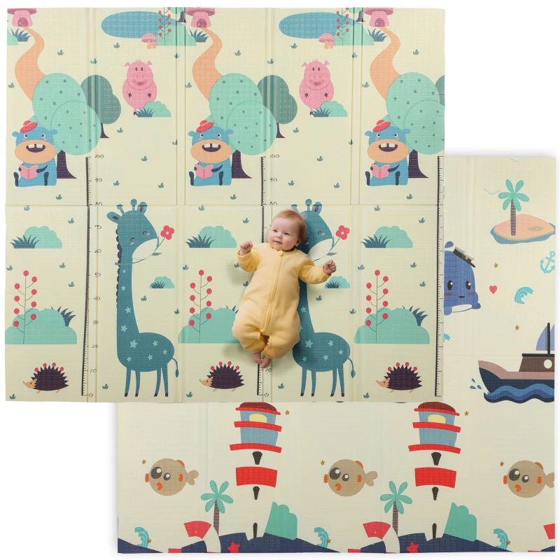 AIYAPLAY Tapis de Jeu Pour Bébé Pliable Réversible 196x176x1,5 cm Double Face Imperméable Multicolore