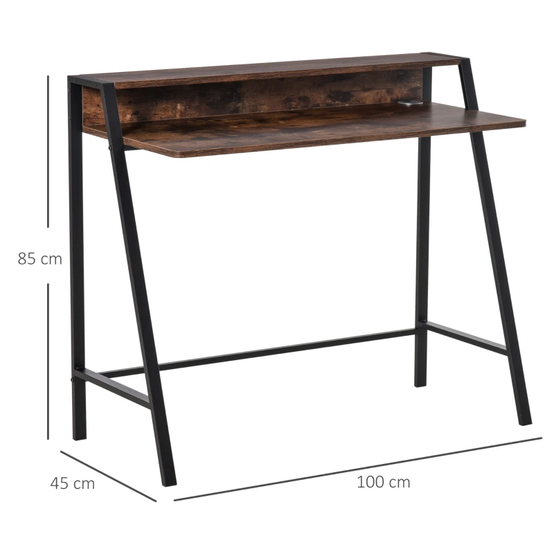 HOMCOM Compact Computer Table, Writing Desk for Home Office with Storage Shelf and Steel Frame, Rustic Brown