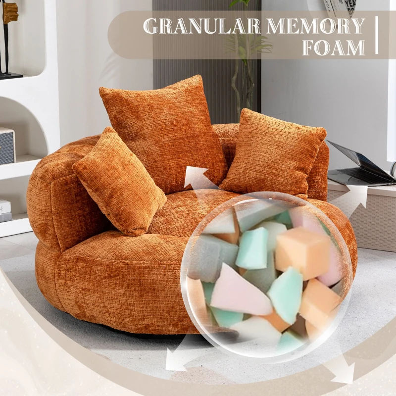 High Back Bean Bag Chair with Memory Foam Filling, Chenille Fabric, No Assembly Required, 108L x 108W x 52H cm, Orange