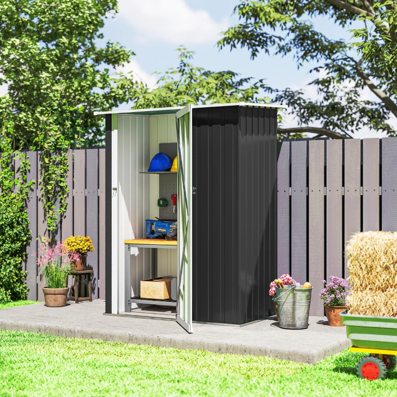 Outsunny 5ft x 3ft Garden Storage Shed, Outdoor Metal Shed with Sloped Roof, Lockable Door for Tools, Equipment, Grey