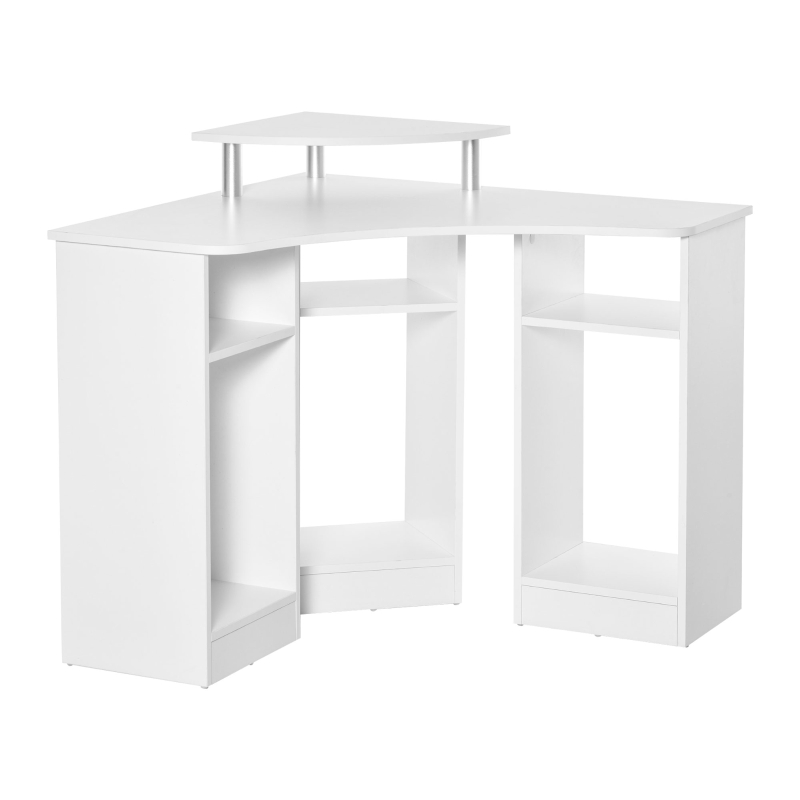 HOMCOM Scrivania Angolare con 3 Sezioni, Scrivania per Camera o Ufficio, Scrivania PC in Legno con Ripiano Monitor, Bianco