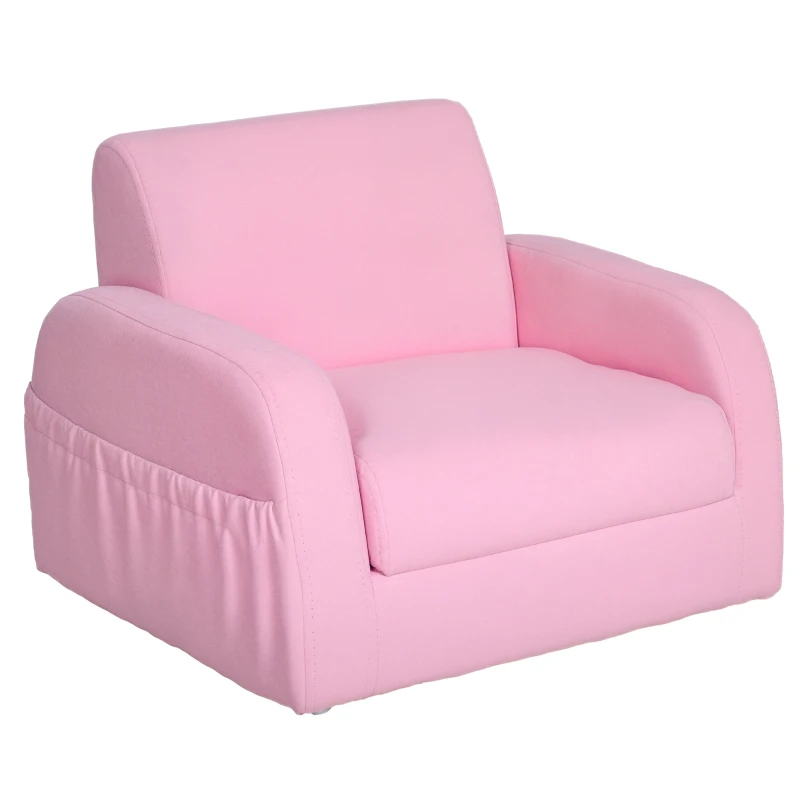 HOMCOM 2 en 1 Fauteuil Lit Enfant Dossier Inclinable en Velours 51 x 45 x 38 cm Rose