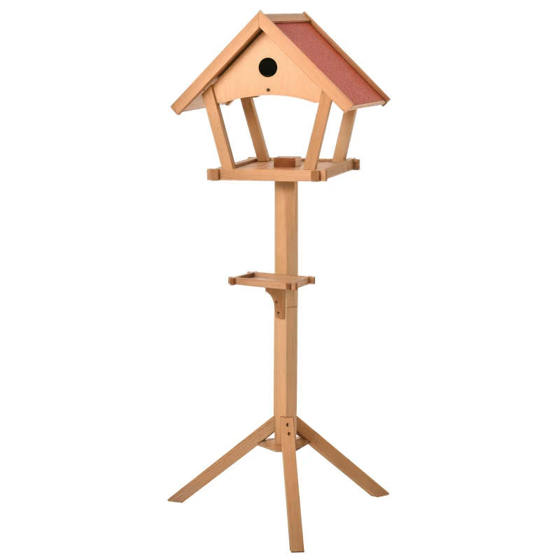 PawHut Comedero para Pájaros de Pie de Madera Maciza 49x45x139 cm con Techo Asfáltico Alimentador de Aves Silvestres para Exterior Jardín Natural