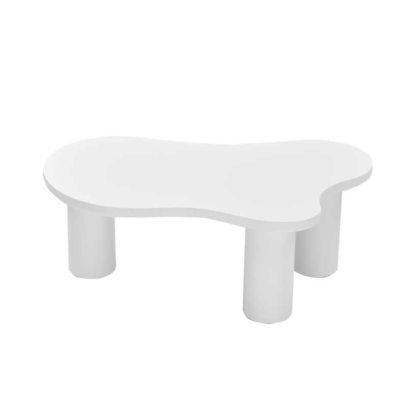 Cloud-Shaped Coffee Table with Cloud-Shaped Design, Modern Living Room Table with MDF Top and PVC Legs, 107L x 66W x 40.5H cm, White