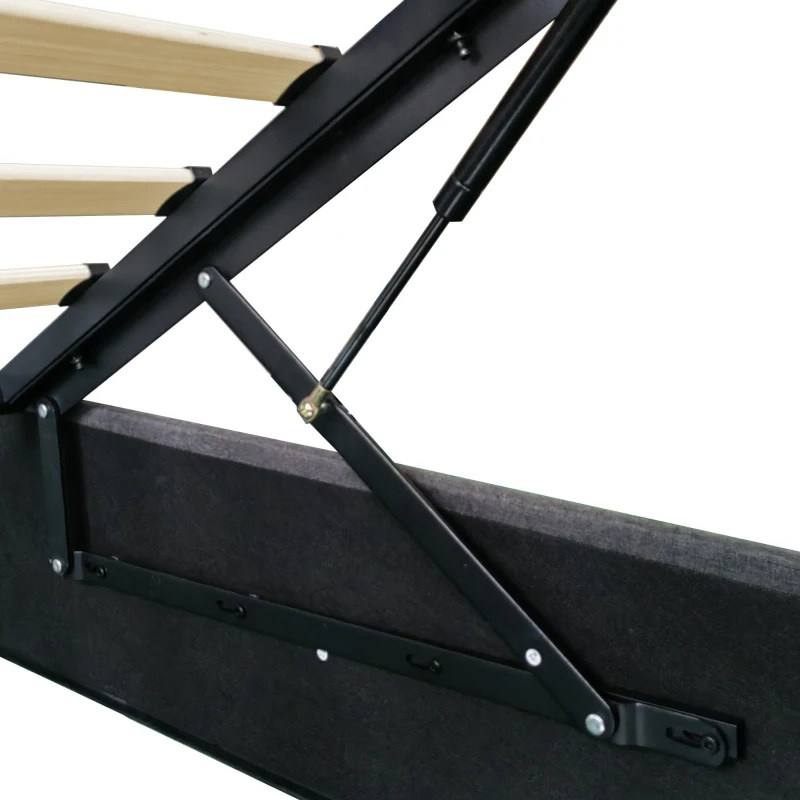 Double Upholstered Bed Frame with Hydraulic Storage, LED Lighting, USB and Type-C Charging Station, 210L x 141W x 110H cm, Grey