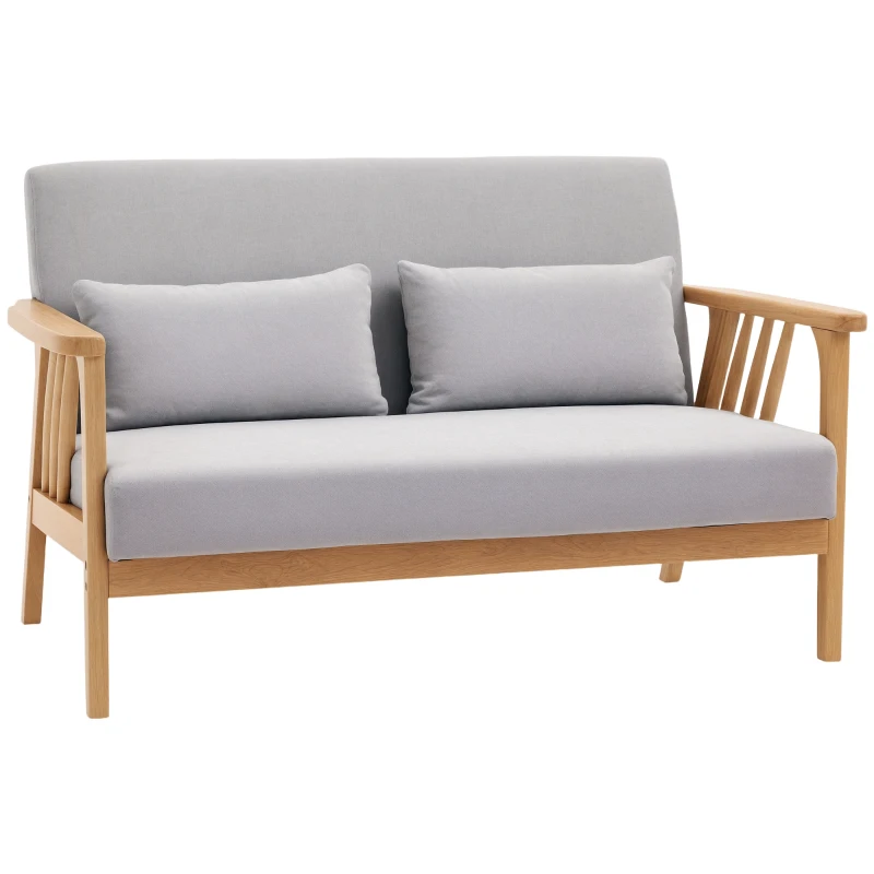 HOMCOM Sofa Relaxsofa 2-Sitzersofa, inkl. 2 Kissen, Samtoptik, Kautschukholz,  130 cm x 75 cm x 78 cm, Grau + Natur