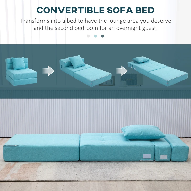 HOMCOM Slaapstoel Relaxstoel Gastenbed, Afneembare Hoes, 70 cm x 70 cm x 61 cm, Lichtblauw