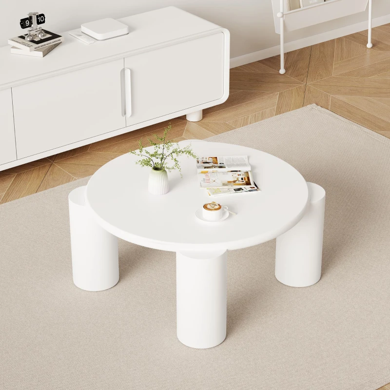 Modern Centre Table with Sturdy Support and Easy Assembly, Round Coffee Table, Smooth Rounded Edges, 70L x 70W x 39.5H cm, White