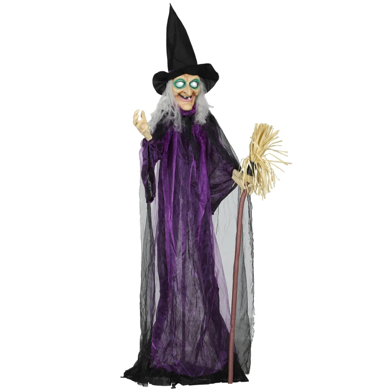 Outsunny 6ft Animated Witch Decoration, with Sound - Purple/White