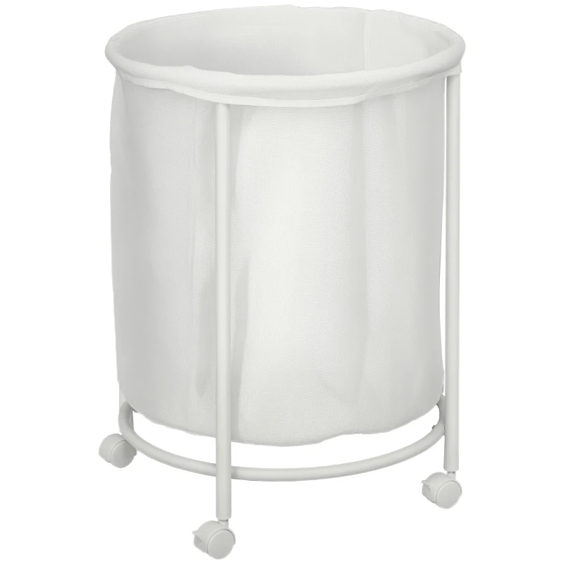HOMCOM 100L Steel Frame Laundry Bin, with Wheels - White