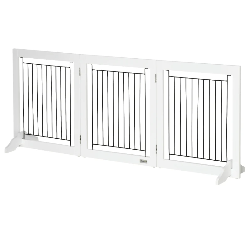PawHut Foldable Pet Gate, with Three Panels & Two Support Feet - White