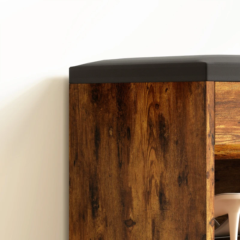 HOMCOM Mueble Zapatos Banco de Zapatos 2 Niveles de Almacenamiento, Nicho + Cofre integrado con Cojín Efecto madera de caoba